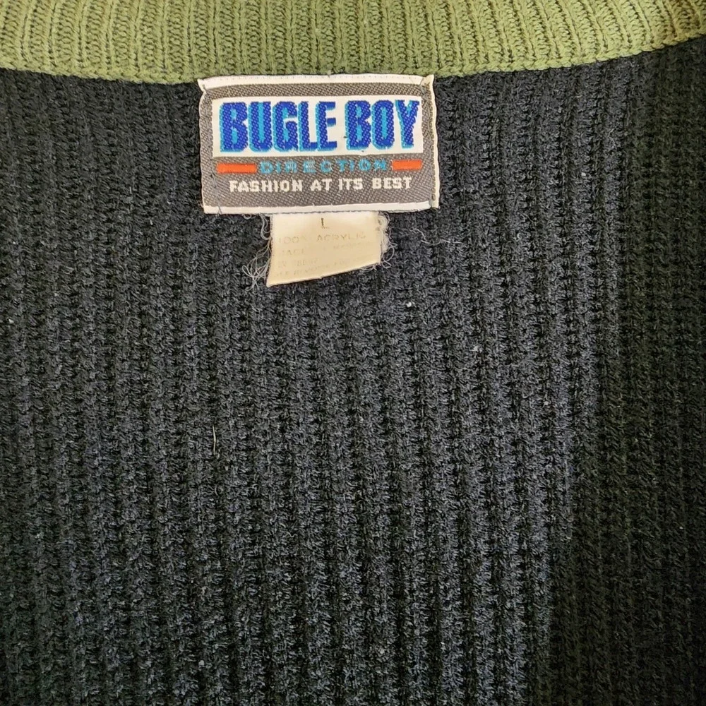 Vintage BUGLE BOY Men's Cardigan Letterman Sweater Size L Global Challenge